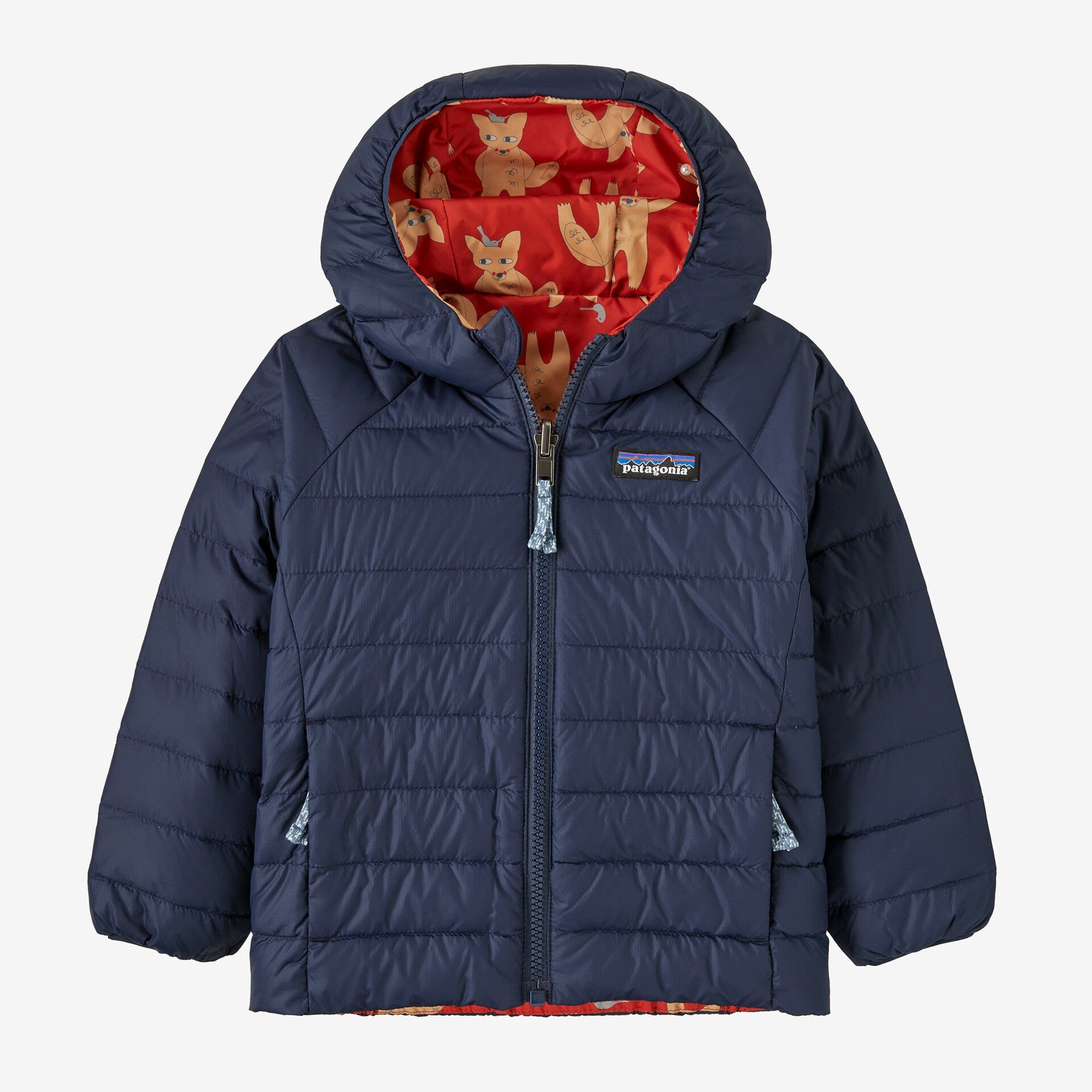 Patagonia Baby Reversible Down Sweater Hoody Fox Chase Madder Red 3T